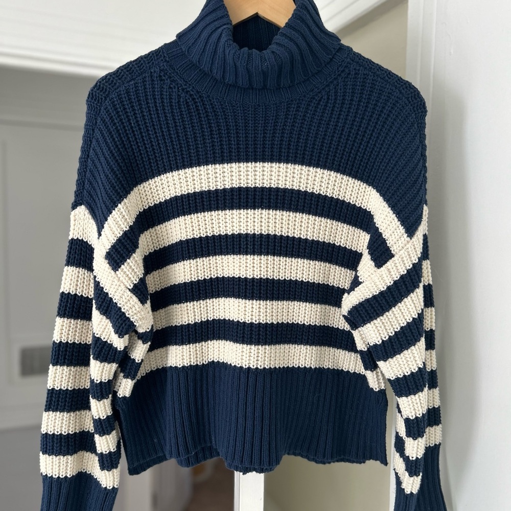 Madewell Navy and White Striped Turtleneck Sweater